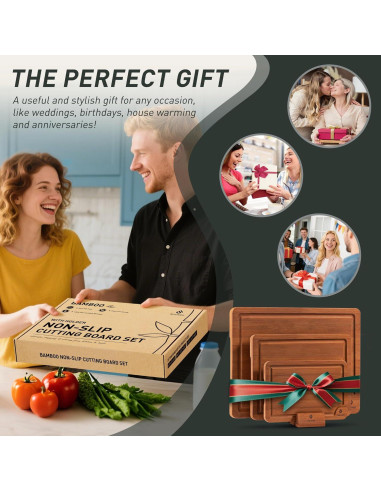 Juego de 3 Tablas de Cortar de Bambú Socisen Antideslizante