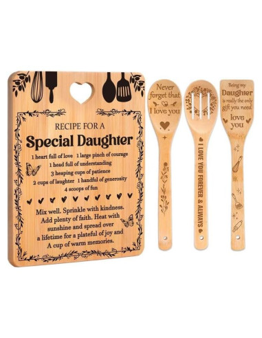 Conjunto de Regalos de Cumpleaños para Hija Apjielop - Tabla de Cortar y Utensilios de Bambú