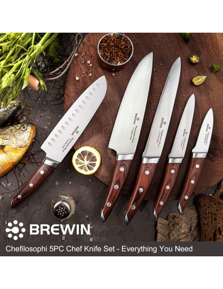Juego de Cuchillos de Chef Brewin Chefilosophi 5 PCS Pakkawood