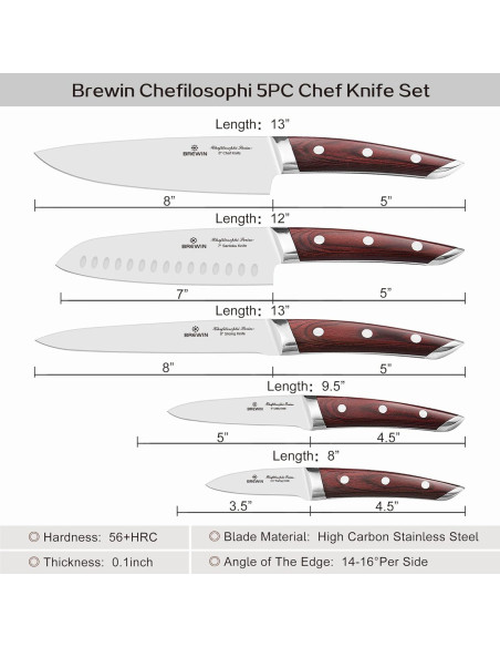 Juego de Cuchillos de Chef Brewin Chefilosophi 5 PCS Pakkawood