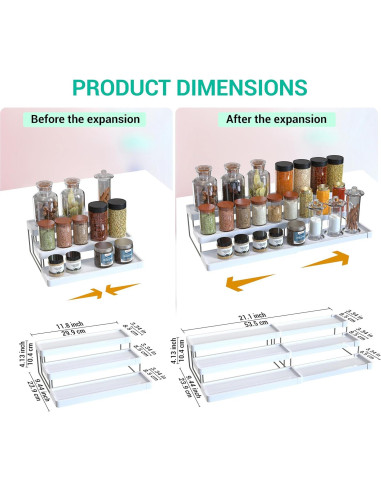 Estante de Especias Expandible YAN & HIN 3 Niveles Blanco