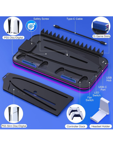 Soporte de Enfriamiento y Carga para PS5 Slim EUROA