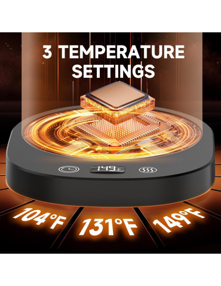 Calentador de Tazas Eléctrico Negro con Pantalla LED y Temporizador
