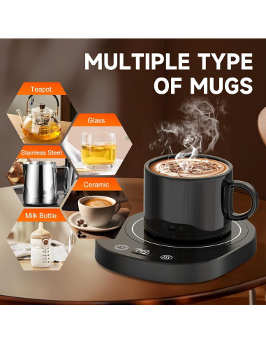 Calentador de Tazas Eléctrico Negro con Pantalla LED y Temporizador