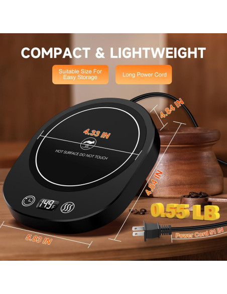 Calentador de Tazas Eléctrico Negro con Pantalla LED y Temporizador