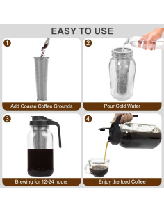 Jarra de Café Frío Heyglee 1.89L con Filtro Acero Inoxidable 2