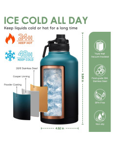 Botella de Agua Aislada ICIOI 1.81L con Tapa de Popote y Asa 2