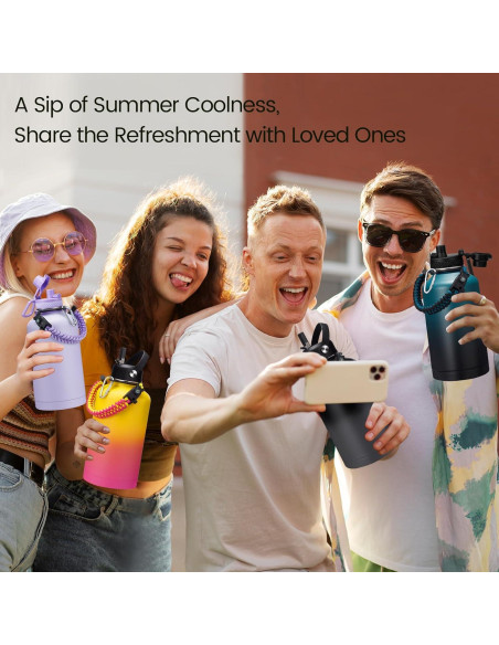 Botella de Agua Aislada ICIOI 1.81L con Tapa de Popote y Asa