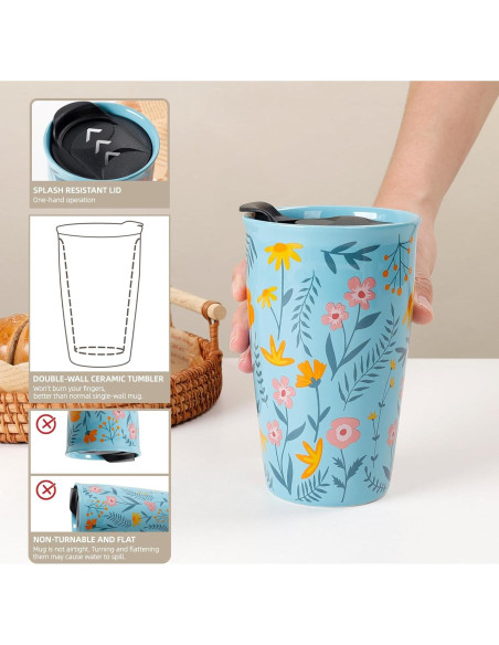 Taza de Viaje Cerámica ANTIS'S HOME 285 ml Floral Azul