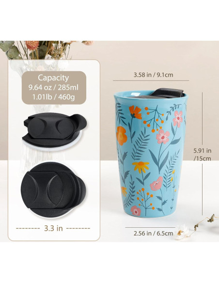 Taza de Viaje Cerámica ANTIS'S HOME 285 ml Floral Azul