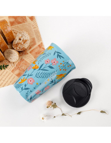 Taza de Viaje Cerámica ANTIS'S HOME 285 ml Floral Azul