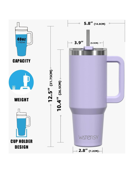 Taza aislada de acero inoxidable WATERSY 1.18L púrpura