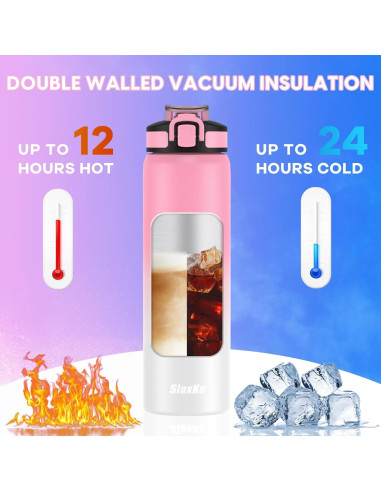 Botella de Agua Aislada SLUXKE 24oz Acero Inoxidable Rosa