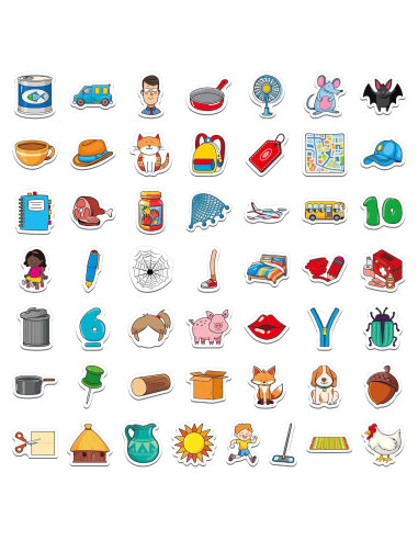 50 Imanes de Objetos CVC SpriteGru para Aprendizaje Infantil