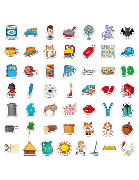 50 Imanes de Objetos CVC SpriteGru para Aprendizaje Infantil