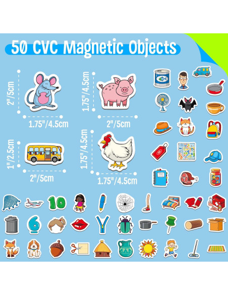 50 Imanes de Objetos CVC SpriteGru para Aprendizaje Infantil