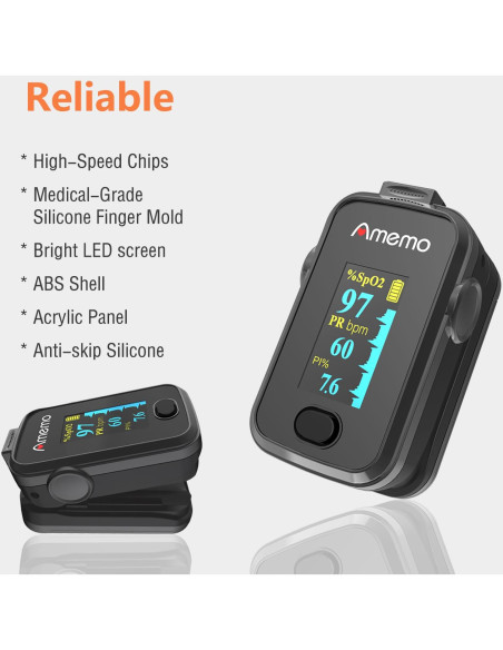 Oxímetro de Pulso Amemo OLED con Estuche y Funda Silicona
