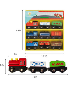 Juegos de trenes de madera WoodenEdu, 9 piezas magnéticas 2