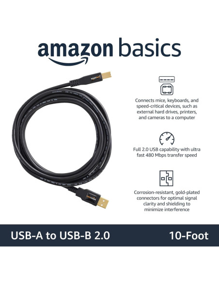 Cable USB 2.0 A-Macho a B-Macho Amazon Basics 3m Negro