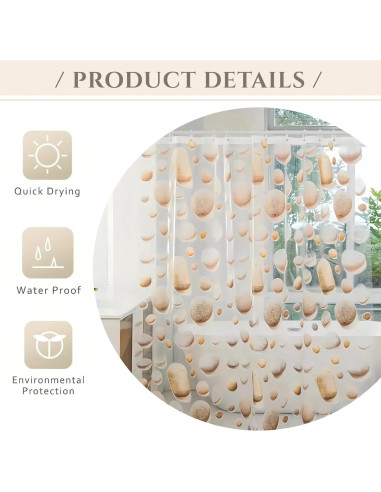 Cortina de Ducha CAPQL 182x182cm Piedras Amarillas Impermeable