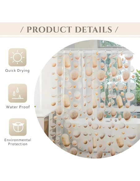 Cortina de Ducha CAPQL 182x182cm Piedras Amarillas Impermeable