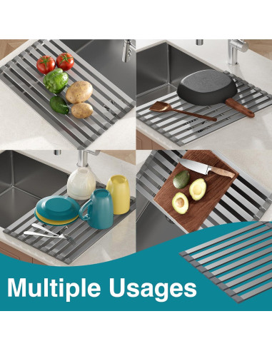 Escurridor de Platos Plegable Aluminio Gris Mate 45 x 34 cm