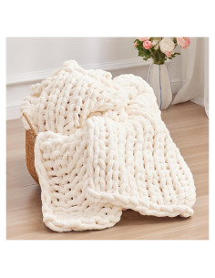Manta de Chenilla Negwoo 127x152cm Lavable a Máquina Crema
