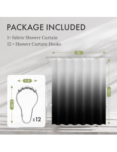 Cortina de Ducha AmazerBath 72x72 cm Ombre Negra con 12 Ganchos 2