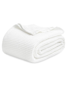 Manta de Algodón 100% Bedsure Queen Blanca Tejido Waffle