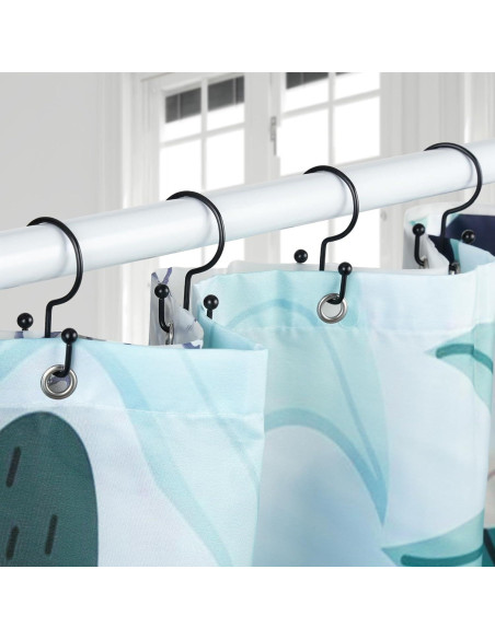 Ganchos para Cortina de Ducha Goowin, 12 Pcs, Negros, Antioxidantes