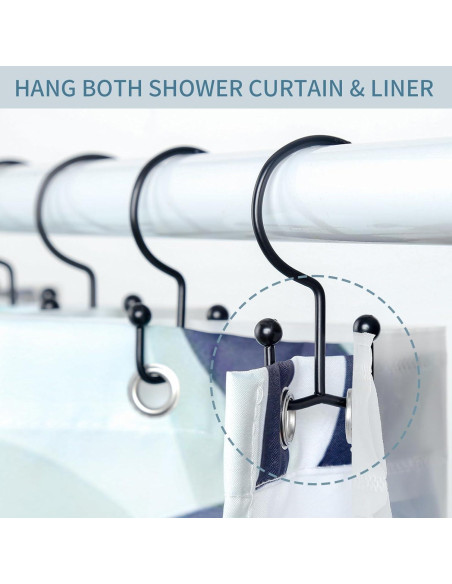 Ganchos para Cortina de Ducha Goowin, 12 Pcs, Negros, Antioxidantes