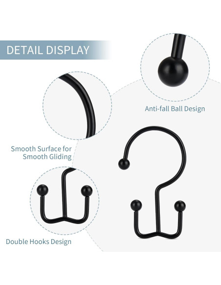 Ganchos para Cortina de Ducha Goowin, 12 Pcs, Negros, Antioxidantes