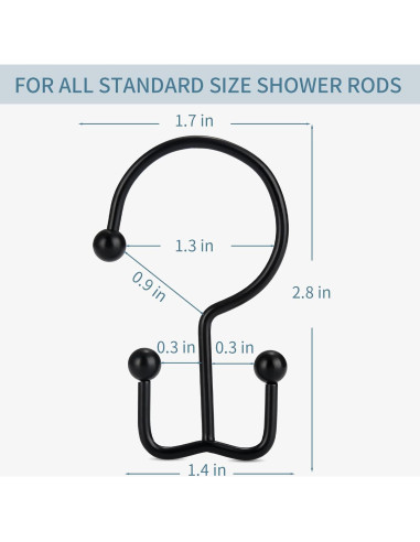 Ganchos para Cortina de Ducha Goowin, 12 Pcs, Negros, Antioxidantes
