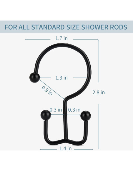 Ganchos para Cortina de Ducha Goowin, 12 Pcs, Negros, Antioxidantes