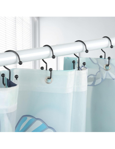 Ganchos para Cortina de Ducha Goowin, 12 Pcs, Negros, Antioxidantes