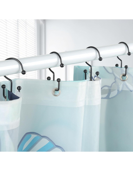 Ganchos para Cortina de Ducha Goowin, 12 Pcs, Negros, Antioxidantes