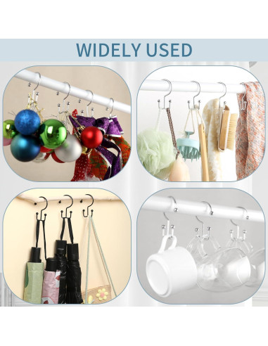 Ganchos para Cortina de Ducha Goowin, 12 Pcs, Negros, Antioxidantes