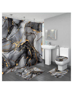 Conjunto de baño 4 piezas BayNook mármol negro y gris