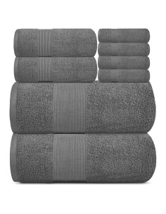 Juego de Toallas de Baño White Classic 8 Piezas Algodón Gris Humo