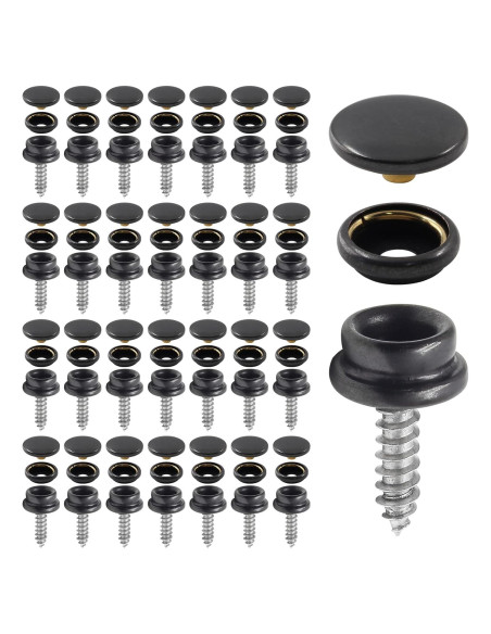 Kit 90 Pcs Tornillos de Acero Inoxidable Botones a Presión Negro