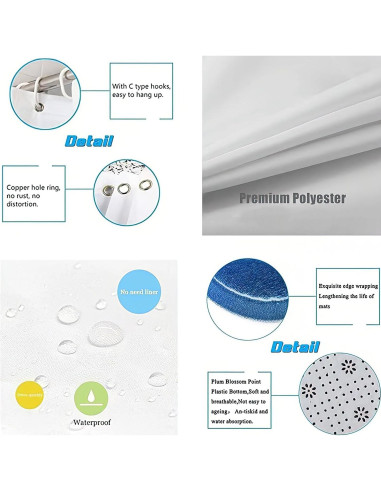 Conjunto de Cortinas de Ducha AZHM Floral 180x180 cm 4 Piezas