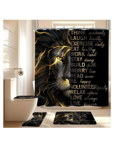 Juego de Cortina de Ducha EMHOME 4 Piezas León Negro y Dorado