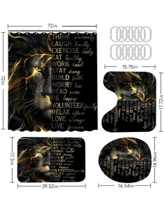 Juego de Cortina de Ducha EMHOME 4 Piezas León Negro y Dorado 2