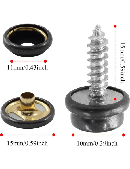 Kit 90 Pcs Tornillos de Acero Inoxidable Botones a Presión Negro