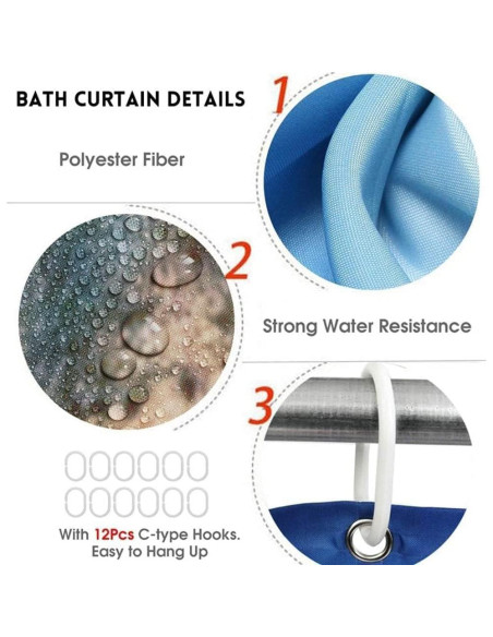 Juego de baño 4 piezas Pretyw con cortina floral azul