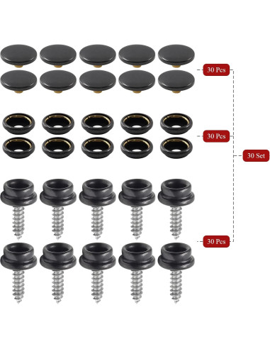 Kit 90 Pcs Tornillos de Acero Inoxidable Botones a Presión Negro