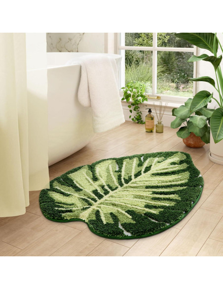 Alfombra de Baño DEXI Monstera 60x80cm Antideslizante Verde