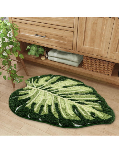 Alfombra de Baño DEXI Monstera 60x80cm Antideslizante Verde