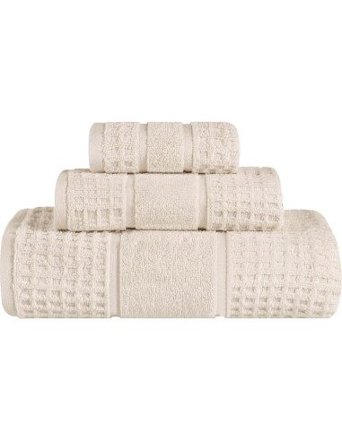 Juego de Toallas de Algodón Superior 3 Piezas Marfil