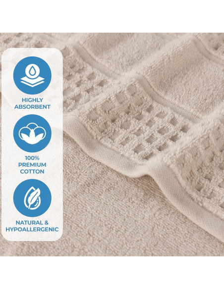 Juego de Toallas de Algodón Superior 3 Piezas Marfil